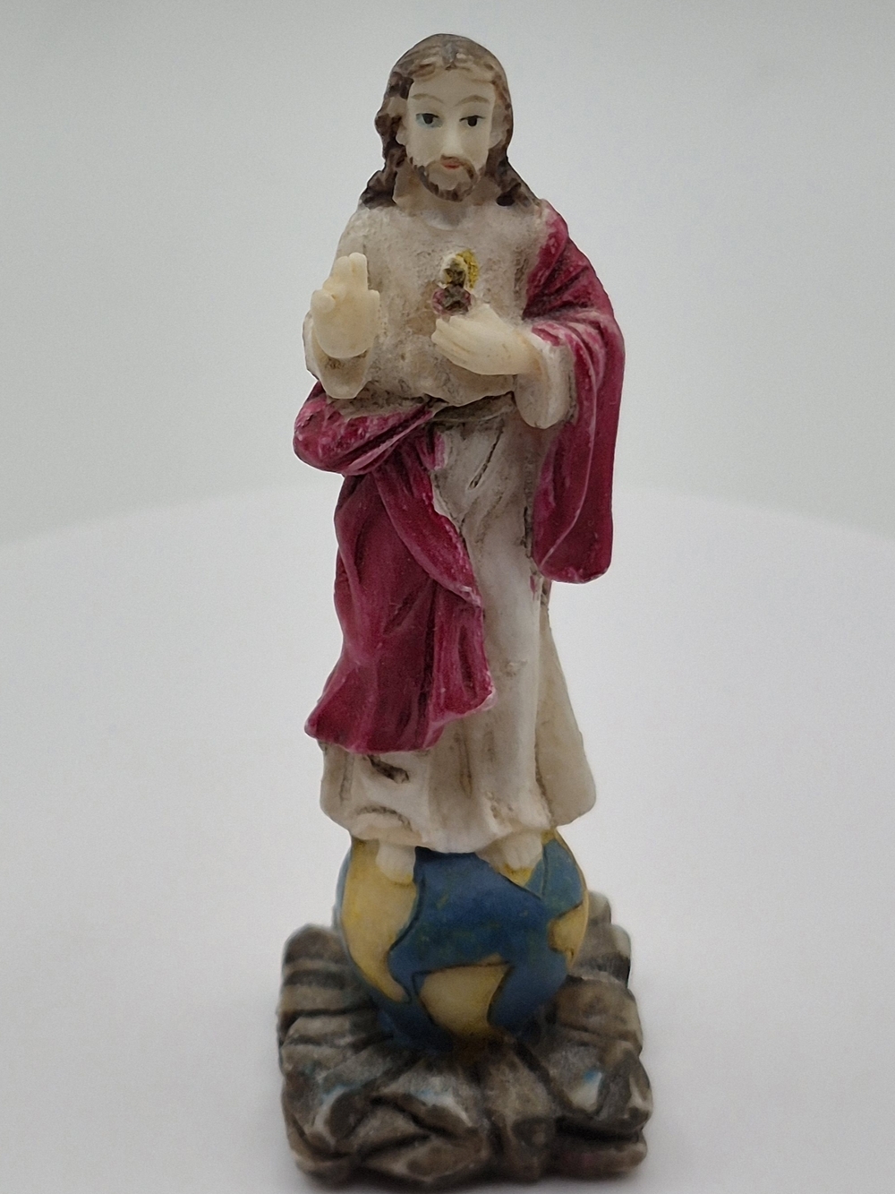 Vintage Miniature Figurine of Sacred Heart Standing on the World